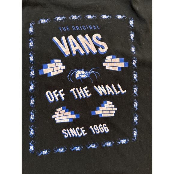 Vans Mens Long Sleeve Shirt Medium Black Off The Wall Since 1966 Back Sleeve Hit - Picture 8 of 8